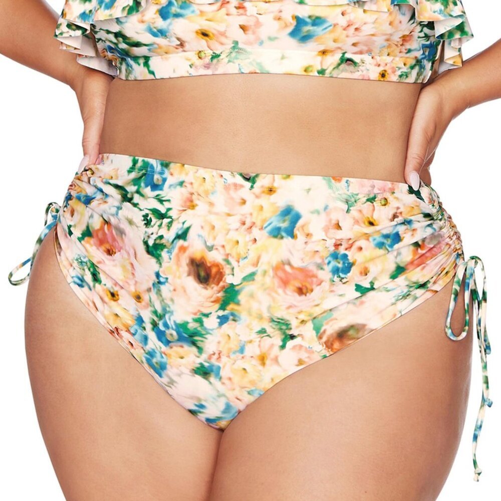 Artesands Yellow Blue Draw Tie High Waist Bikini Bottom sz 20W NWT
